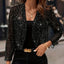 Women's Elegant Sequin Trim Cardigan, Cropped Open Front Blazer