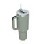 40oz Insulated Stainless Steel Tumbler Handle Straw Lid in green color with a built-in handle and straw.