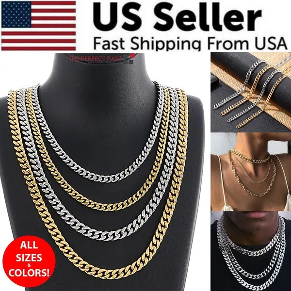 Stainless Steel Gold Silver Chain Cuban Curb Women, Men Necklace