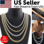 Stainless Steel Gold Silver Chain Cuban Curb Women, Men Necklace