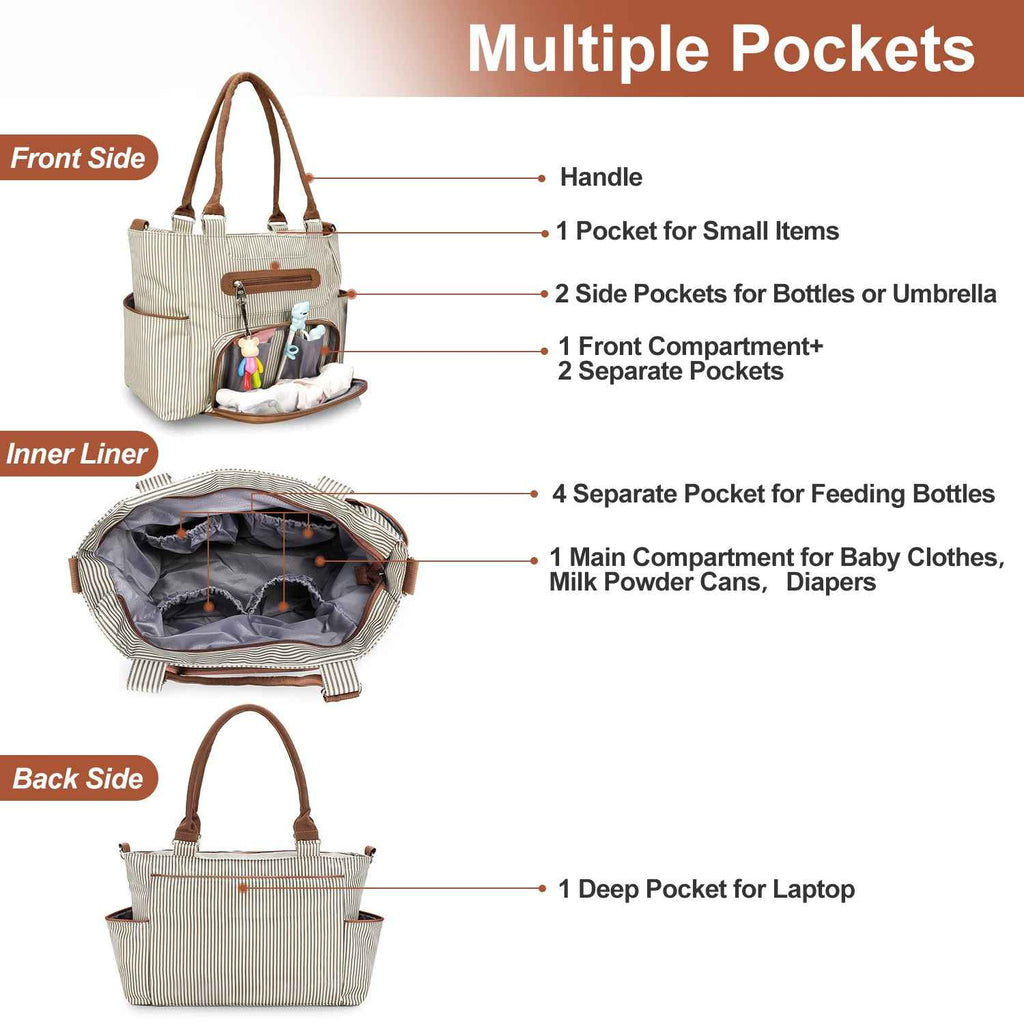 8Pcs Baby Nappy Diaper Bags Set For Mom Dad Mummy Handbags Multifunctional Diaper Changing Bags With Bottle Bag Mesh Bag Purse Diaper Pad 2 Burp Cloths 2 Hook Straps