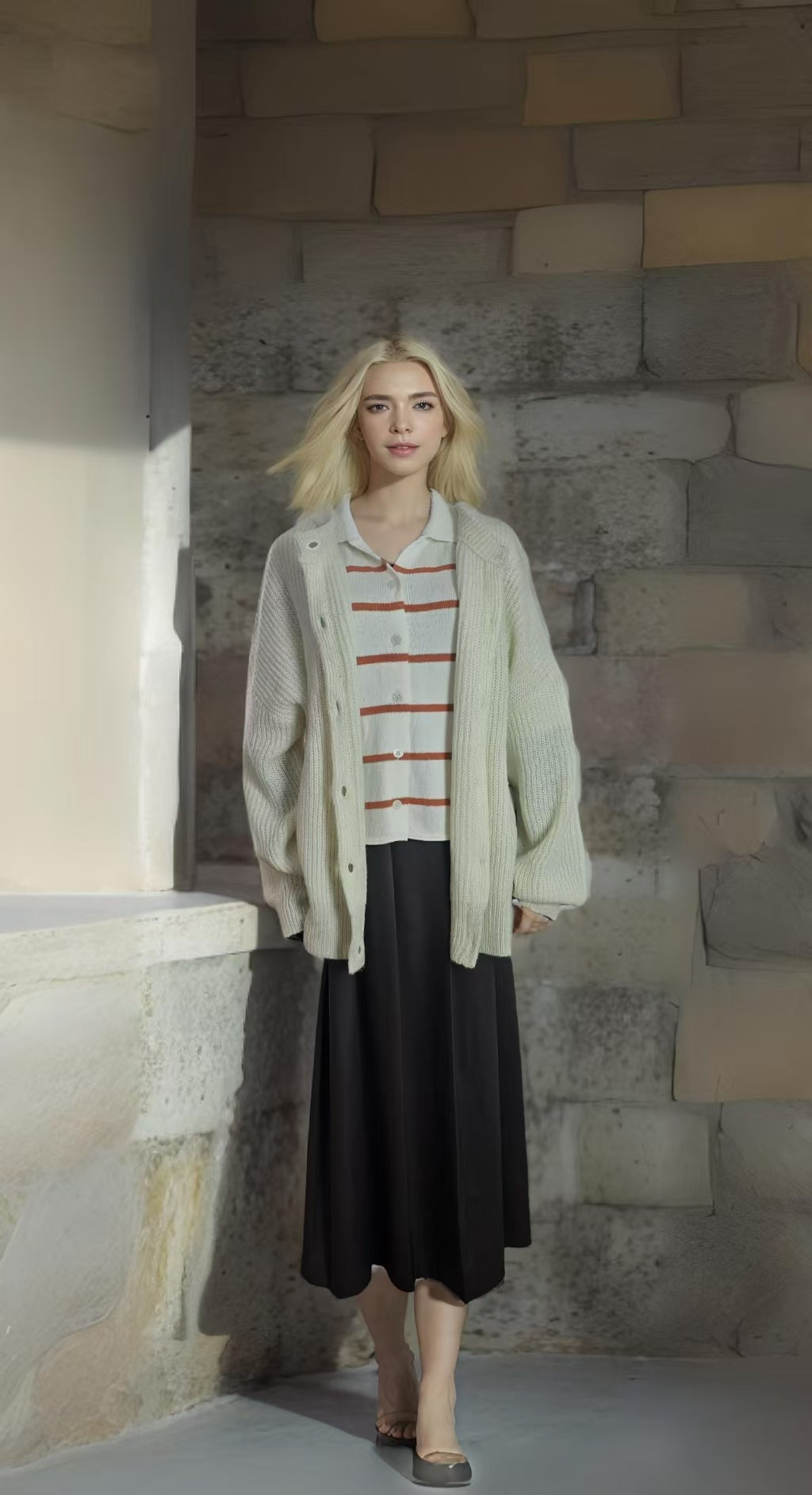 Women's Oversized Faux Cashmere Cardigan Sweater Gold Trim Clashing Button Knit Fashion Sweater Spring And Autumn Casual Fashion Cardigan Jacket.