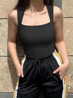 Women's One-piece Set Sleeveless Square Neck Skinny Yoga Bodysuit, Women's Sportswear Clothing worn by a model