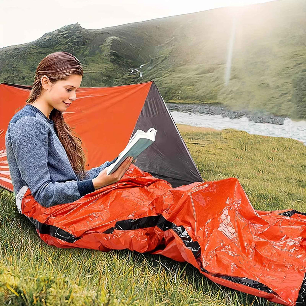Portable Lightweight Emergency Sleeping Bag, Blanket, Tent - Thermal Bivy Sack For Camping, Hiking, And Outdoor Activities - Windproof And Waterproof Blanket For Survival
