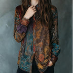Women's Retro Boho Floral Shirt - Button Down Long Sleeve Blouse Top