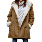 Winter Jackets For Women Sherpa Lined Jacket Women Duffle Toggle Coat Hooded Fleece Jacket in brown with plush lining.