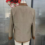 Women's Retro Elegant Jacket, Color-Block Button Front Coat With Stand Collar For Casual And Formal Wear - Back View