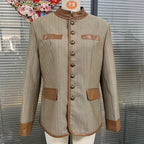 Women's Retro Elegant Jacket, Color-Block Button Front Coat With Stand Collar For Casual And Formal Wear