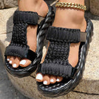 Platform Sandals Summer Braided Knit Hollow Open Toe Slipper Sandals - Anklet Not Included