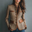 Women's Retro Elegant Jacket, Color-Block Button Front Coat With Stand Collar For Casual And Formal Wear.