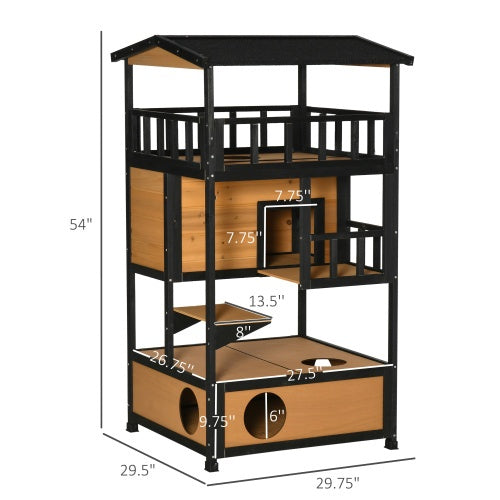 Wooden Outdoor Cat House, Wild Cat Shelter Kitten Tree Weatherproof