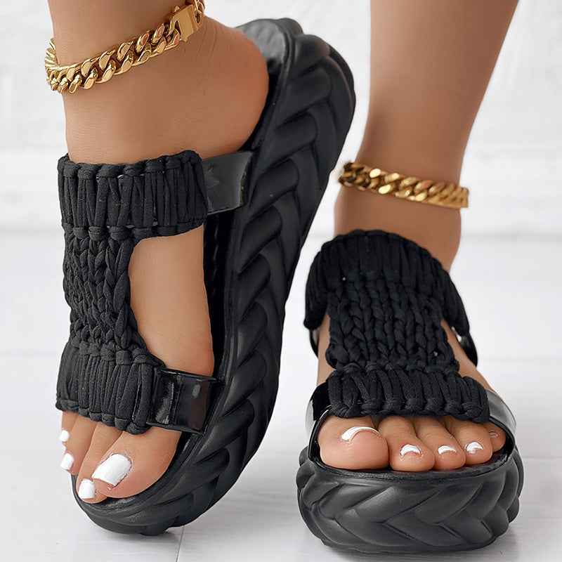 Platform Sandals Summer Braided Knit Hollow Open Toe Slipper Sandals Secondary image