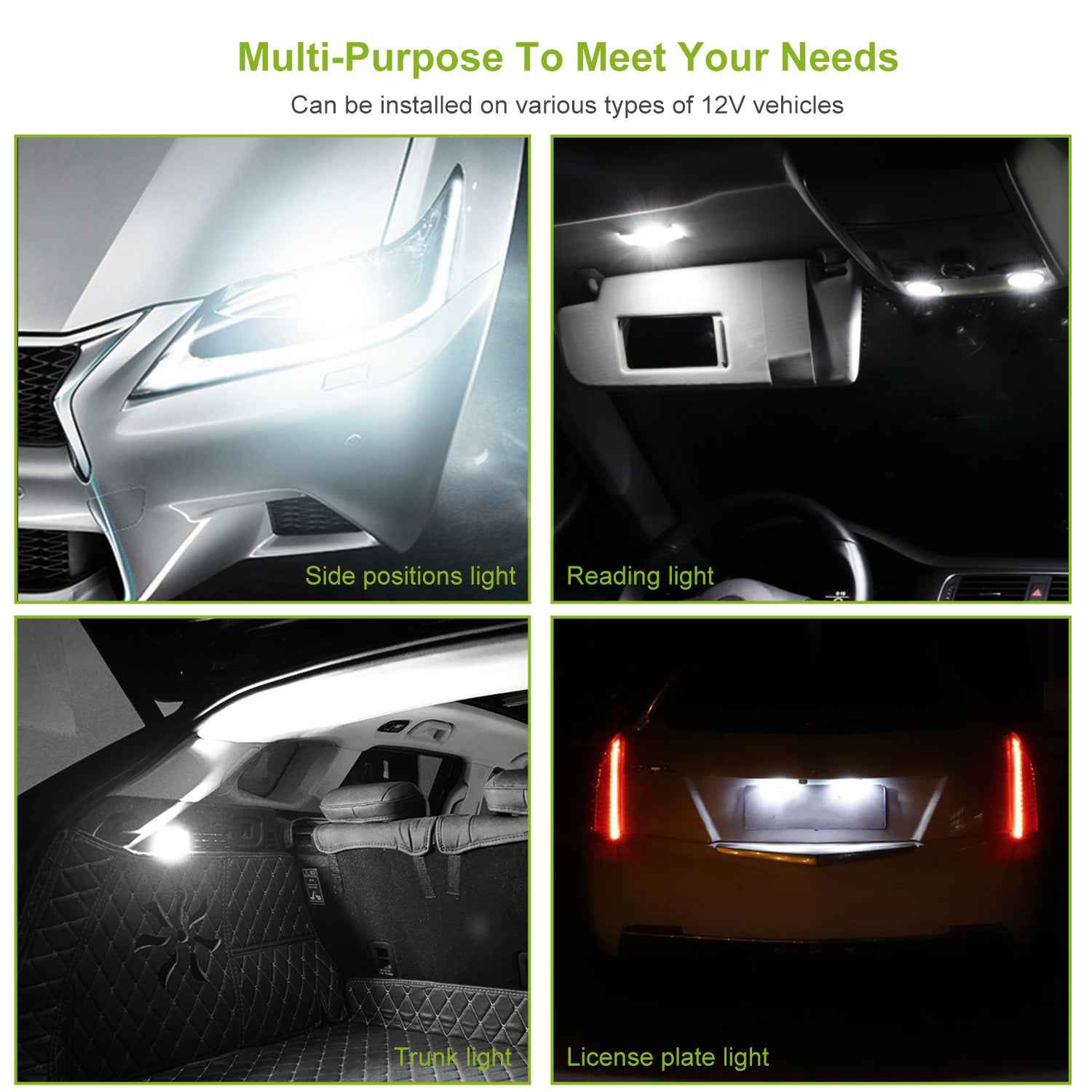 10PCS T10 LED Bulbs 6000K White for Interior & License Lights
