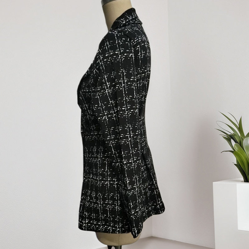 Elegant Women's Plaid Blazer, Notch Lapel Long Sleeve Jacket For Office And Casual Wear