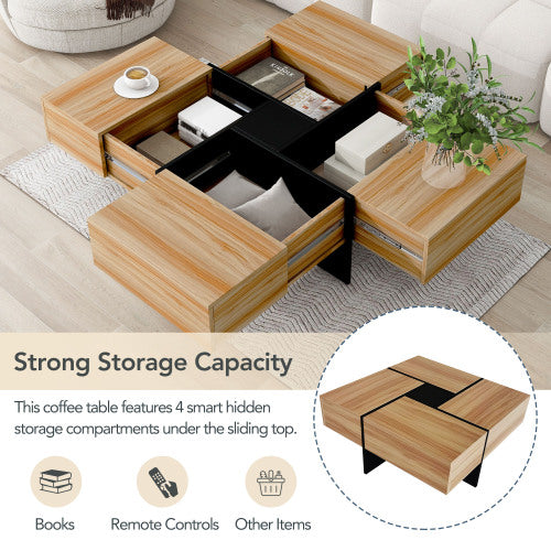 Unique Design Coffee Table With 4 Hidden Storage Compartments UV Gloss