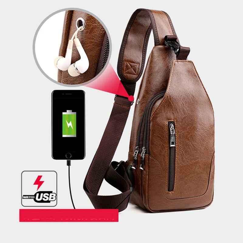 Luxury Brand Messenger Bag Leather Men Chest Bag Vintage Crossbody Secondary image