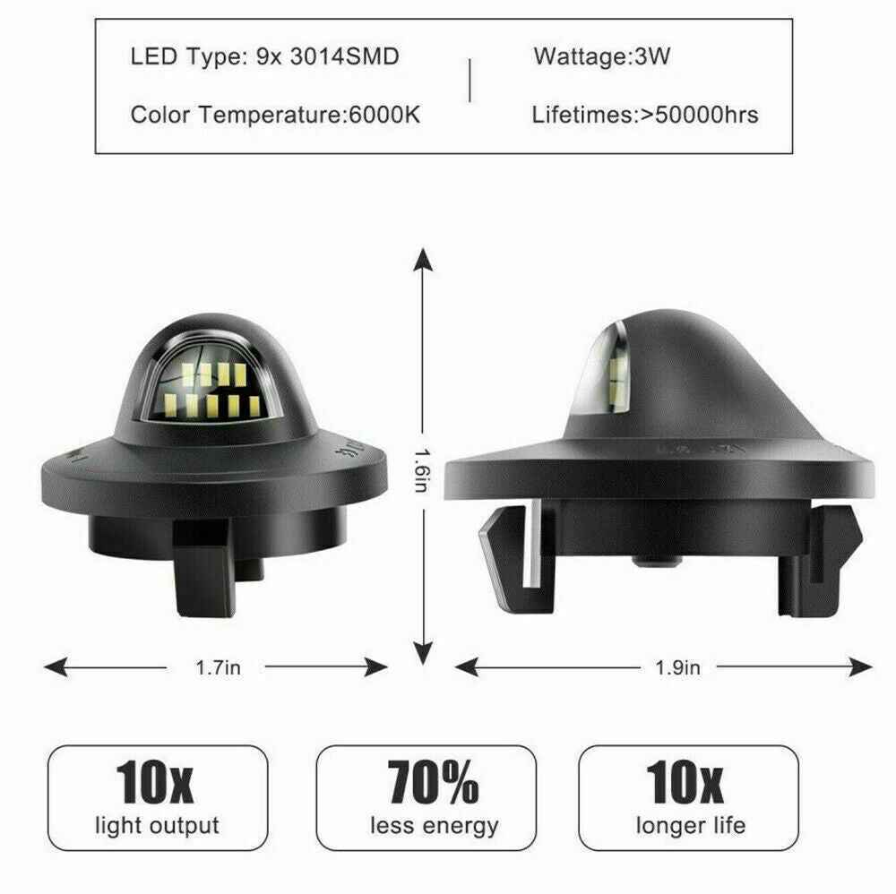 2x LED License Plate Light Tag Lamp Assembly Replacement For Ford F150 F250 F350