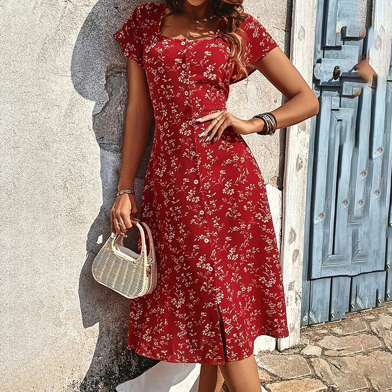 Summer Floral Print Maxi Dress Women Button Up Split Long Flowy Bohemi Secondary image