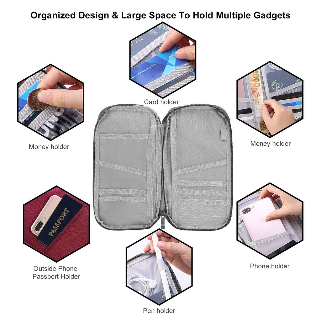 1Pc Travel Passport Wallet 12Cells Ticket ID Credit Card Holder Water Repellent Documents Phone Organizer Zipper Case Business Trip Daily Use