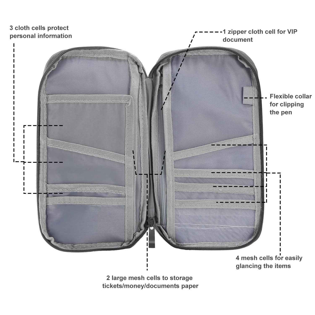 1Pc Travel Passport Wallet 12Cells Ticket ID Credit Card Holder Water Repellent Documents Phone Organizer Zipper Case Business Trip Daily Use