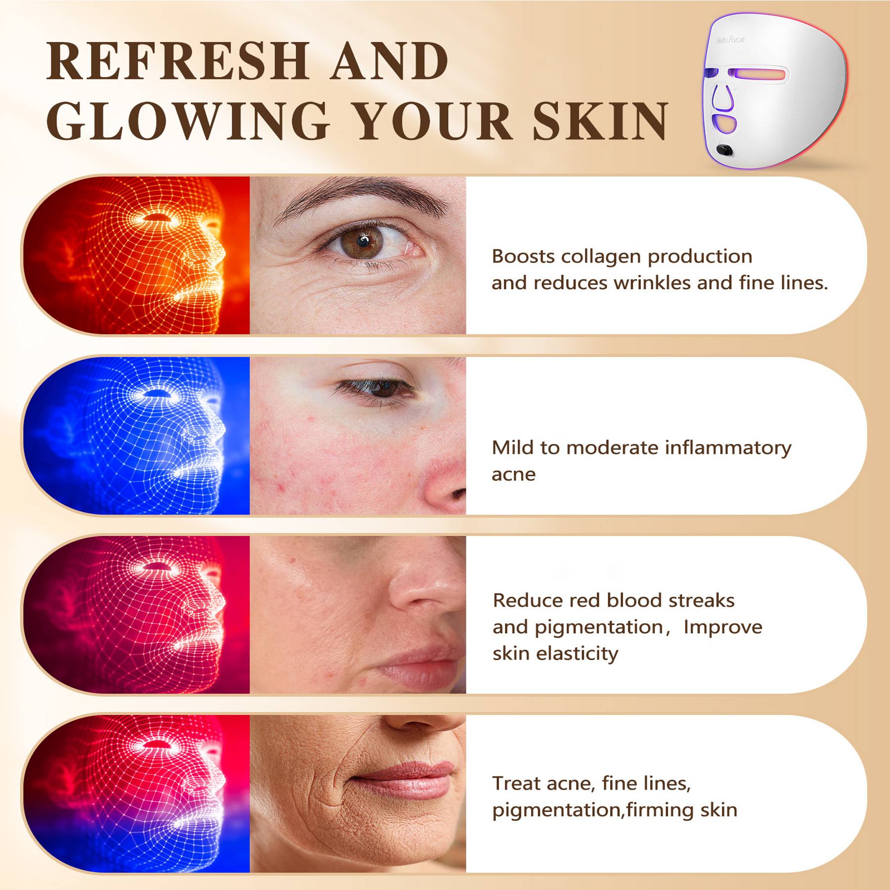 LED Face Mask Facial Care Tool Red Light Therapy Mask For Face