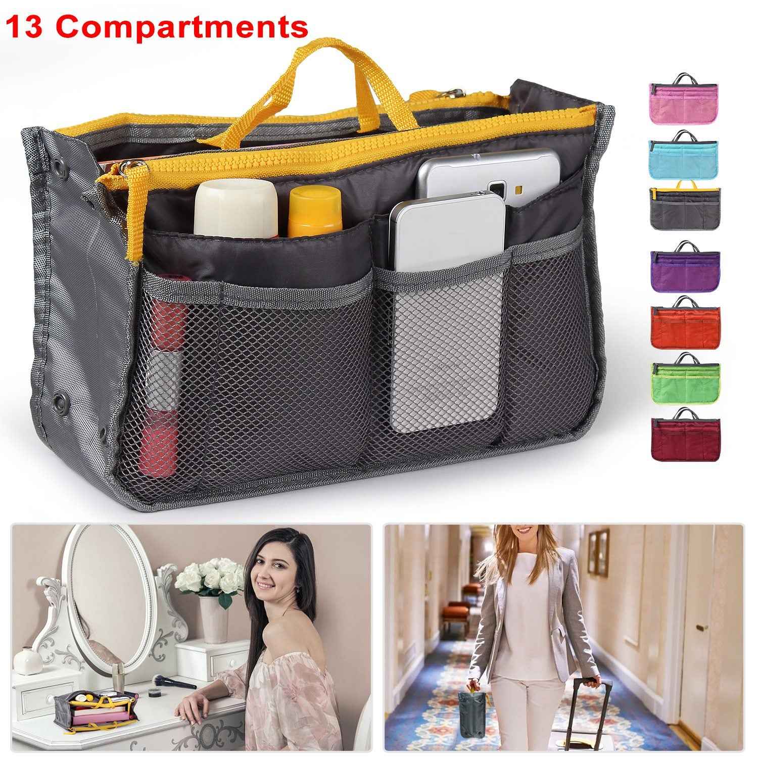 Women Lady Travel Insert Handbag Organizer Makeup Bags Toiletry Purse Liner With Hand Strap Main image