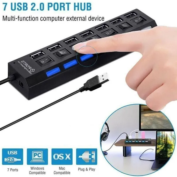 7-Port USB Hub 3.0/2.0 5Gbps Bus-Powered for PC & Laptop