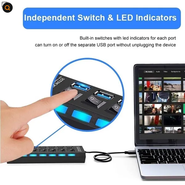7-Port USB Hub 3.0/2.0 5Gbps Bus-Powered for PC & Laptop