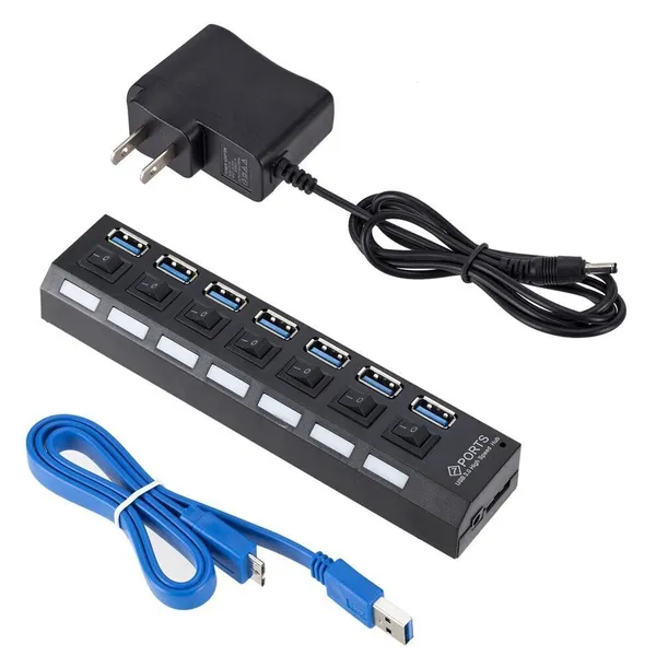 7-Port USB Hub 3.0/2.0 5Gbps Bus-Powered for PC & Laptop