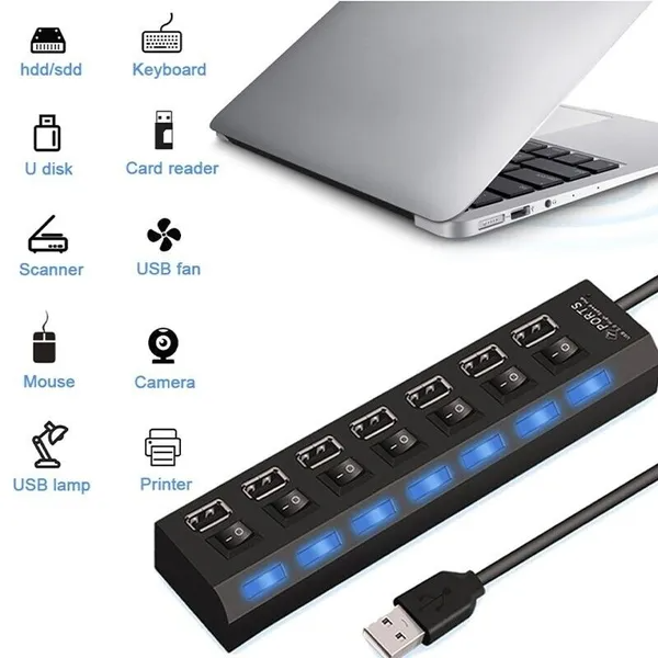 7-Port USB Hub 3.0/2.0 5Gbps Bus-Powered for PC & Laptop