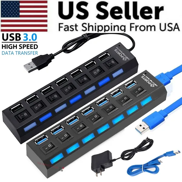 7-Port USB Hub 3.0/2.0 5Gbps Bus-Powered for PC & Laptop