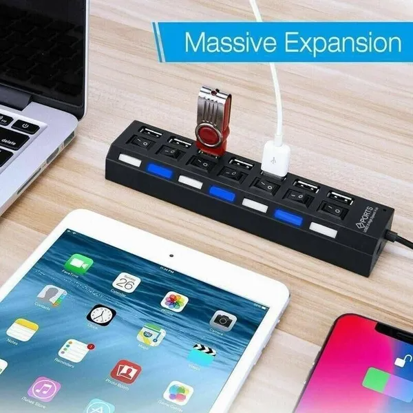 7-Port USB Hub 3.0/2.0 5Gbps Bus-Powered for PC & Laptop
