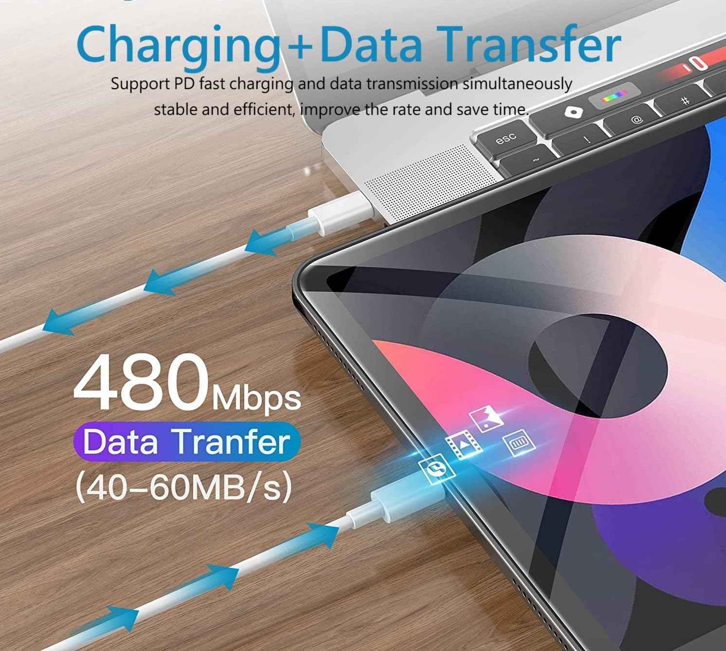 6FT Cube Phone Charger USB-C Lightning Cable Fast Charging Adapter iPhone iPad Air-Pods