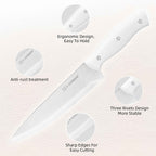 15 Pieces Of White Carbon Steel Blade Kitchen Knife Set, Equipped With A Genuine Wooden Frame, Internal Sharpener, And Kitchen Scissors