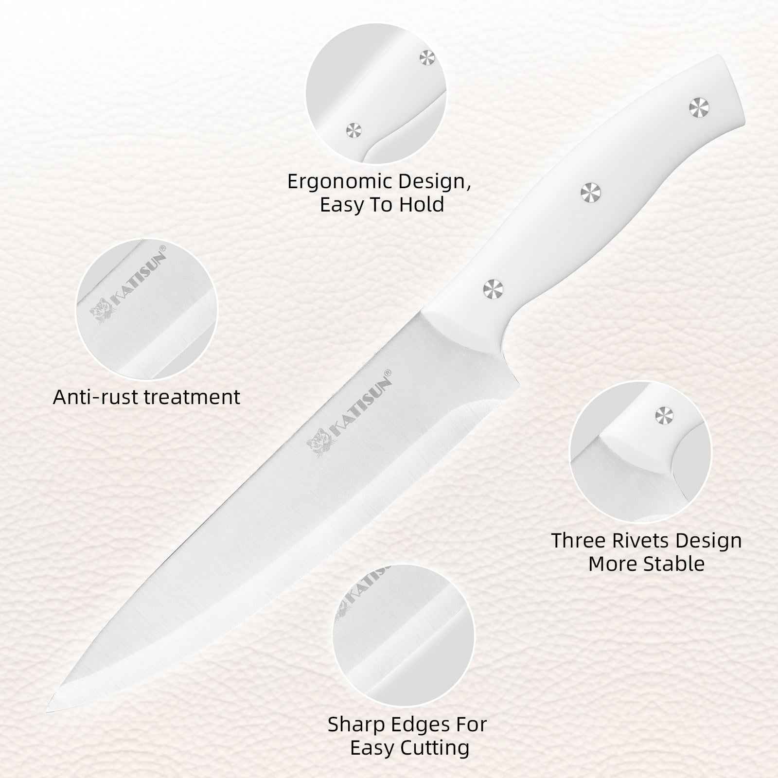 15 Pieces Of White Carbon Steel Blade Kitchen Knife Set, Equipped With A Genuine Wooden Frame, Internal Sharpener, And Kitchen Scissors