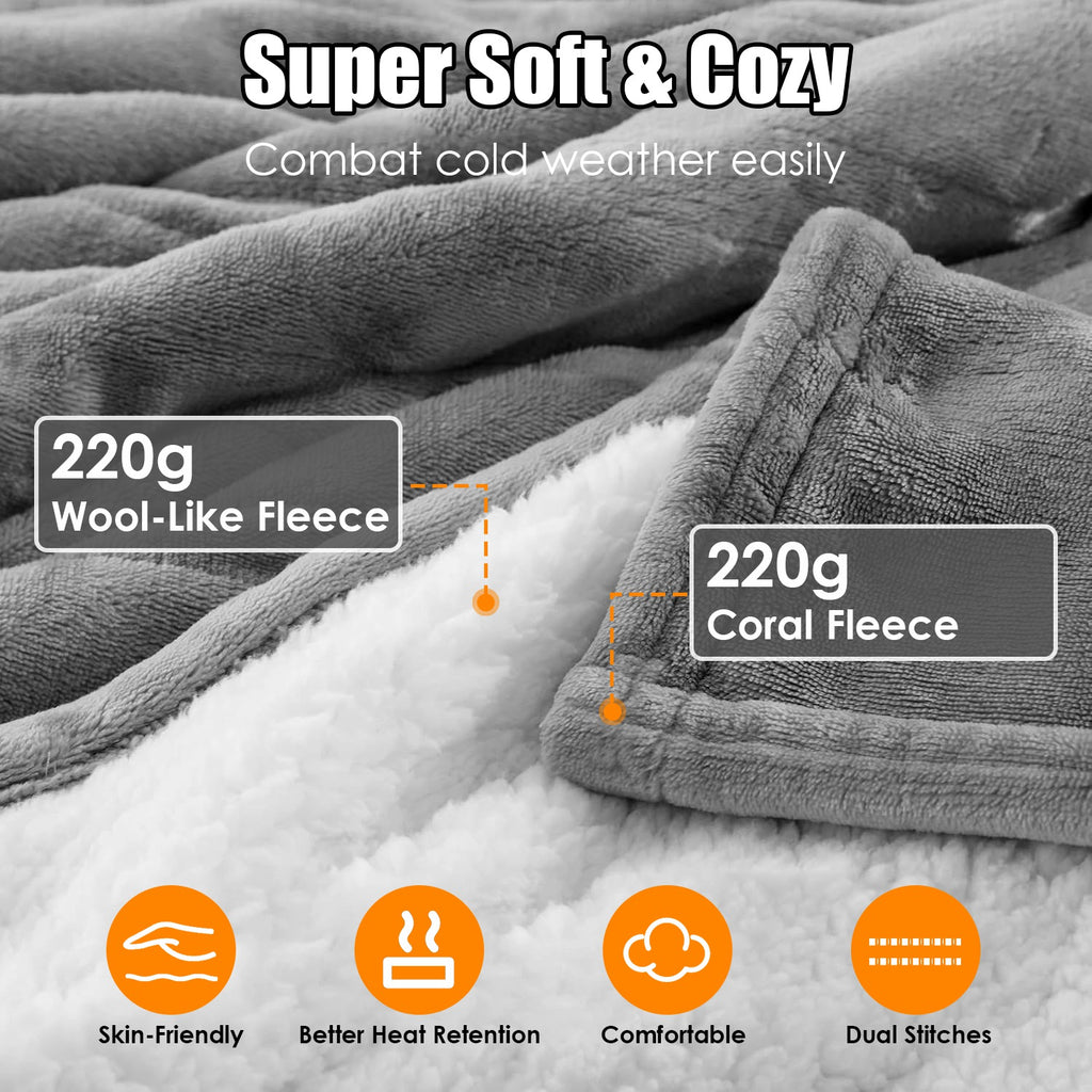 1Pc Electric Heated King Size Fleece Heated Blanket With Dual Controller 10 Heating Levels 10 Hours Auto Off Machine Washable For Home Office Usage 90x100in soft and cozy fleece material close-up.