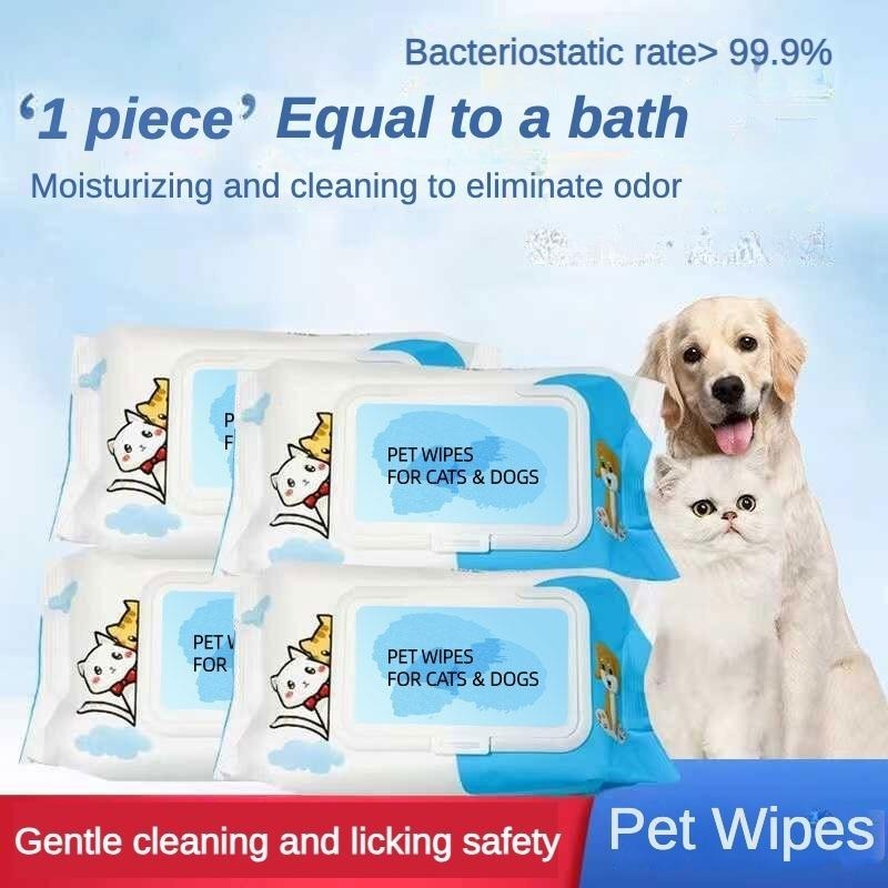 Dog Cat Pet Wet Wipes – Plant-Based Unscented Cleaning & Deodorizing