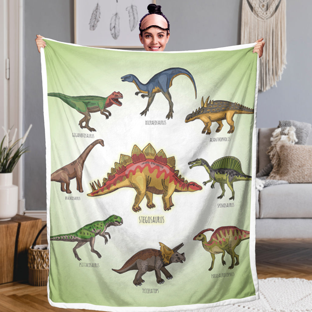 Dinosaur Family Sherpa Fleece Throw Blanket For Boys Girls Adults 50x60 , 60x80 Fuzzy Soft Warm Blanket For All Seasons displayed in home setting.
