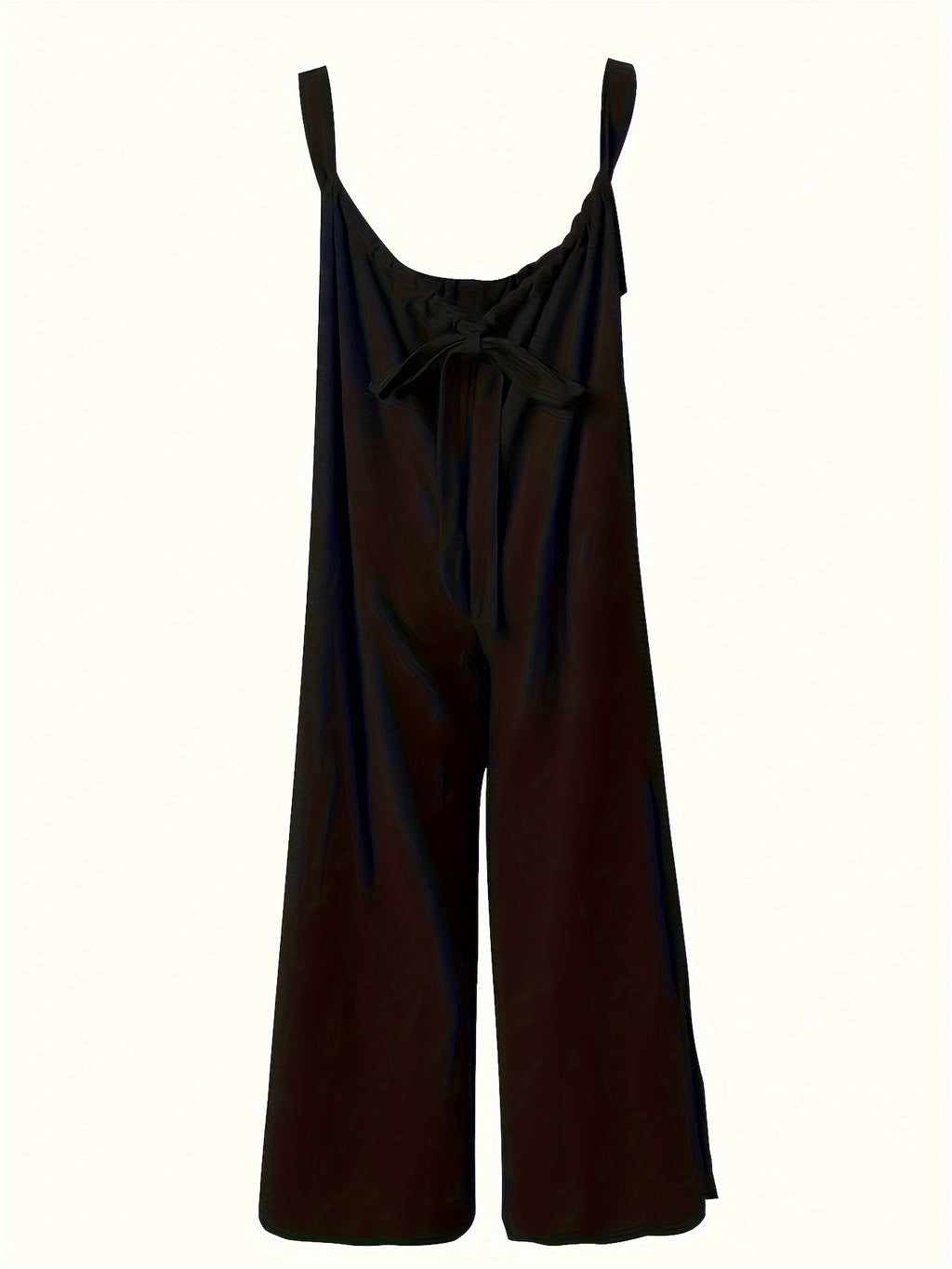 Plus Size Solid Color Pocket Overalls Casual Women's Pants in black with adjustable straps and wide legs.
