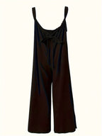 Plus Size Solid Color Pocket Overalls Casual Women's Pants in black with adjustable straps and wide legs.