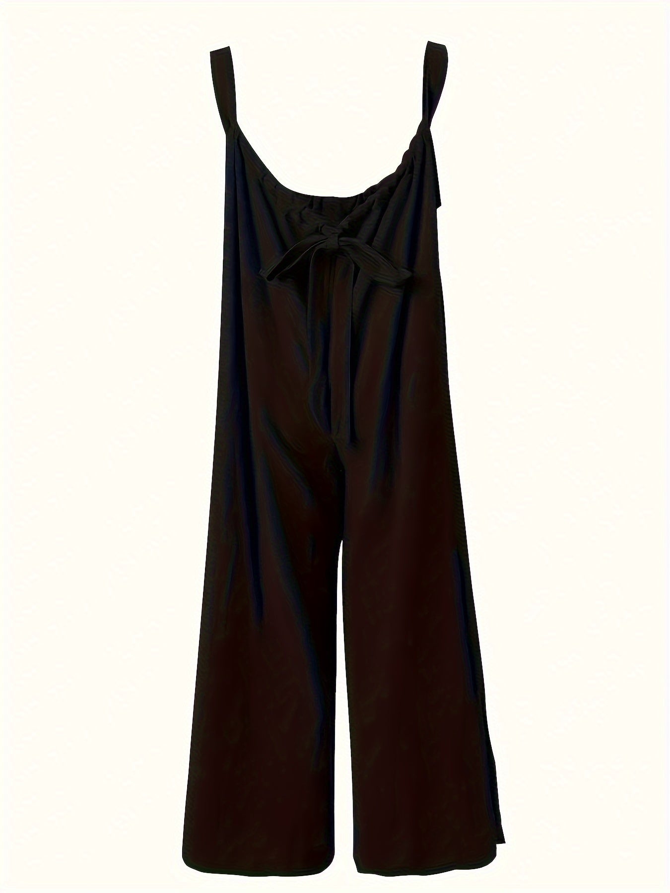 Plus Size Solid Color Pocket Overalls Casual Women's Pants in black with adjustable straps and wide legs.