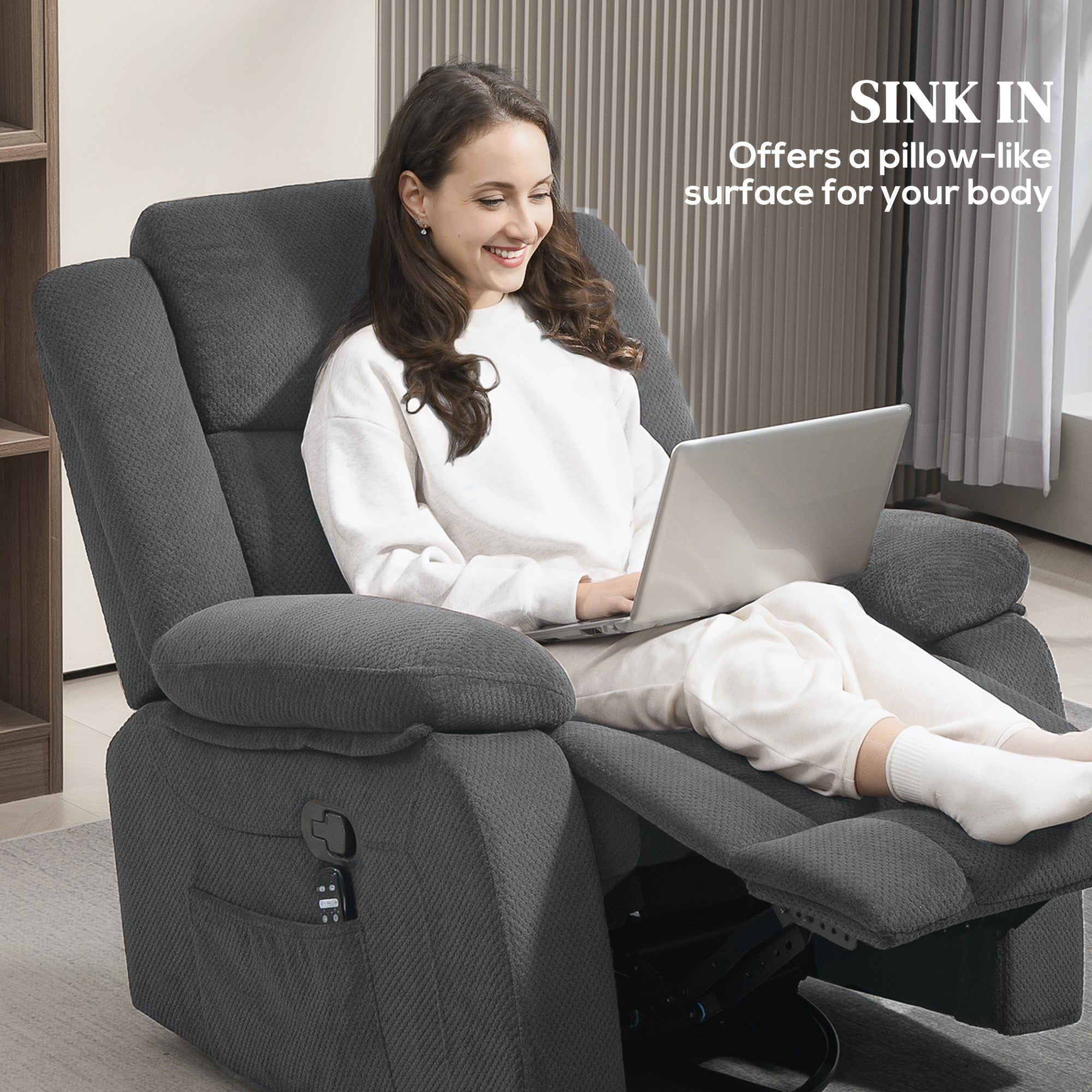 Recliner Massage Armchair with Heat, 8 vibrating points lumbar heating