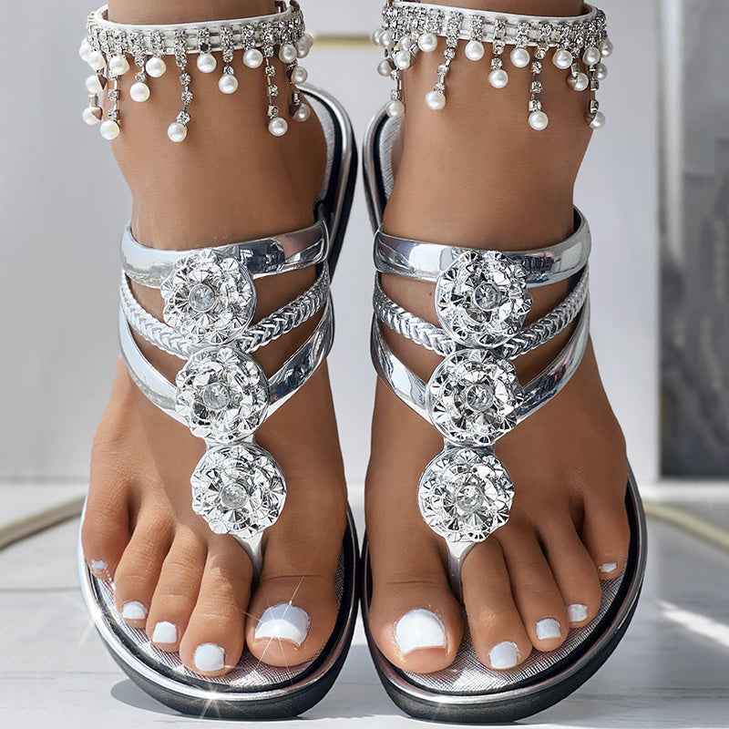 Floral Pattern Flip Flops, Comfortable And Casual Summer Beach Slippers