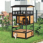 Wooden Outdoor Cat House, Wild Cat Shelter Kitten Tree Weatherproof