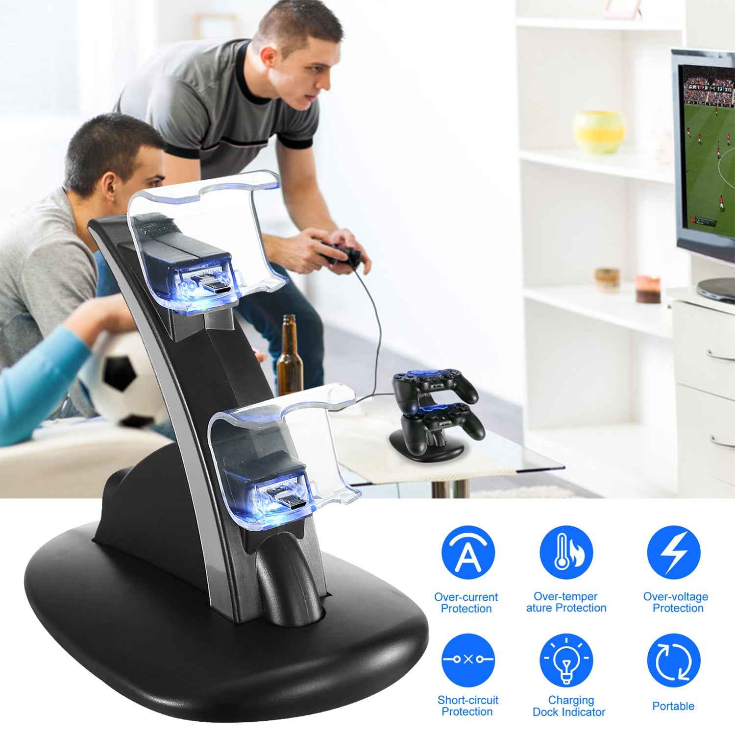 Charging Dock Station Dual Micro USB Charger Stand For PS4 Pro-PS4 Slim Gamepad Controller Handle Charging Station With Blue Indicator Game Lovers Main image