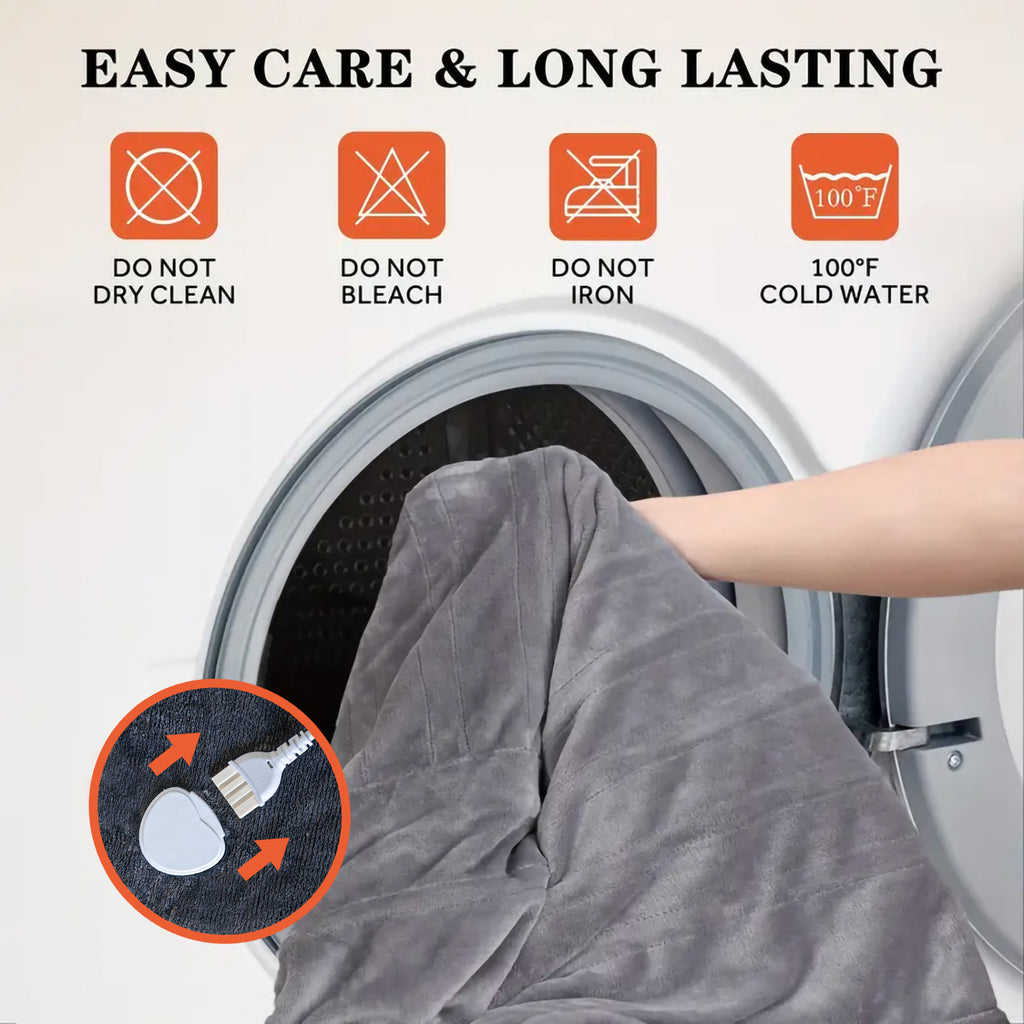 Heated Blanket Queen Size With Dual Zone Control - 10 Heat Settings Electric Throw Blanket With Automatic Shut Off Timer, Machine Washable Soft Flannel care instructions.