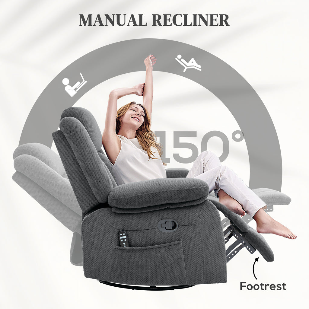 Recliner Massage Armchair with Heat, 8 vibrating points lumbar heating