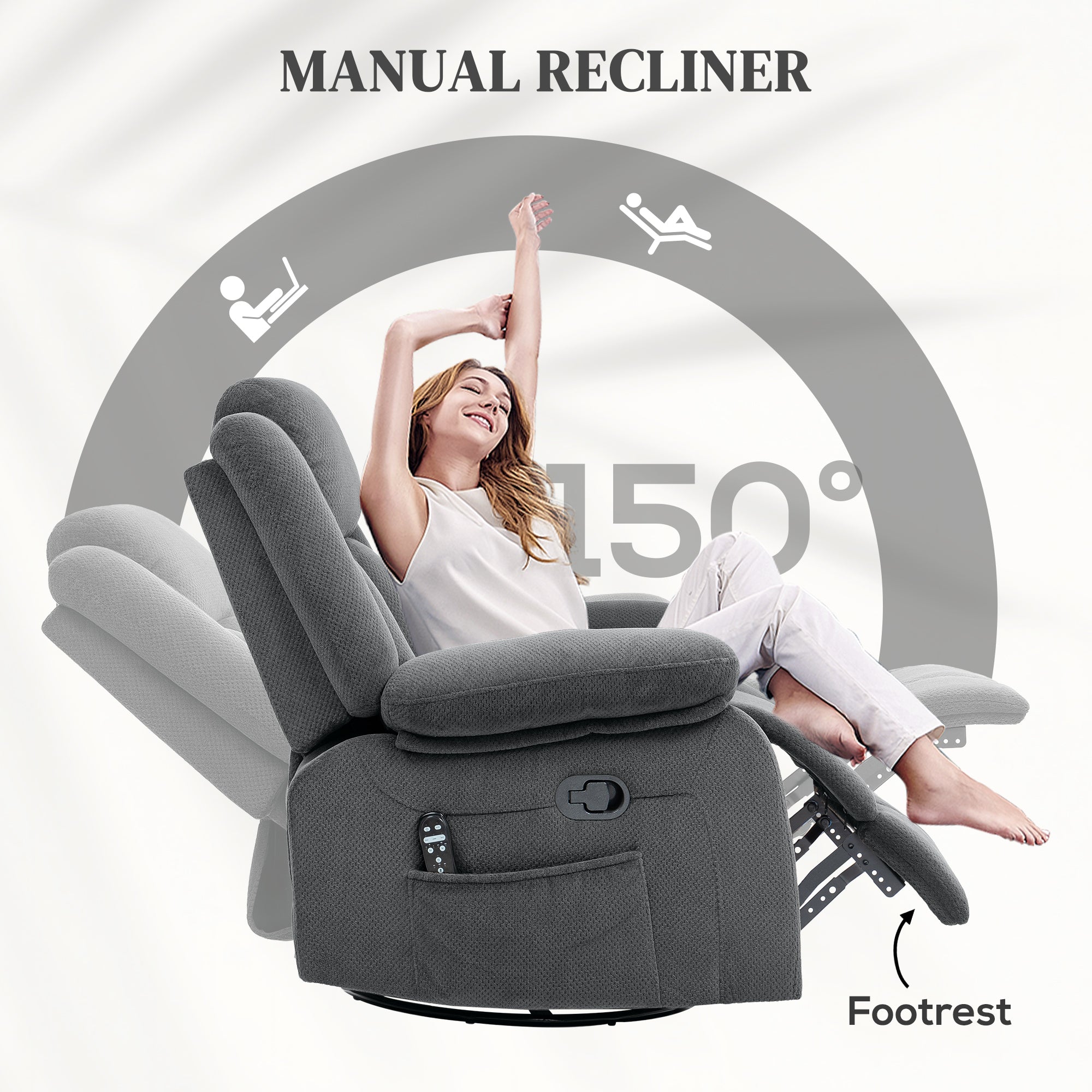 Recliner Massage Armchair with Heat, 8 vibrating points lumbar heating