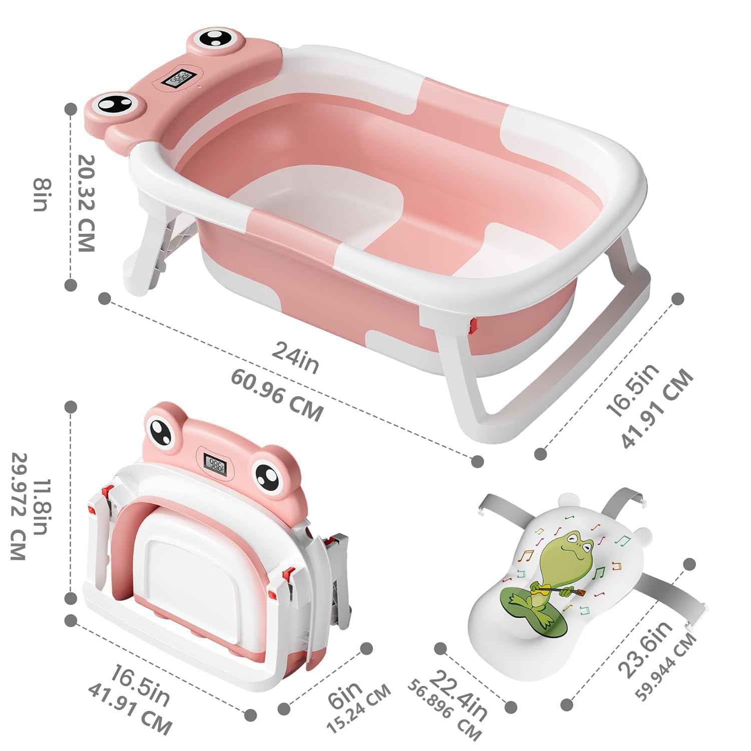 Baby Bathtub , Foldable Baby Bath Tub With Soft Floating Cushion & Thermometer , Collapsible Portable Travel Baby Bath Tub Main image