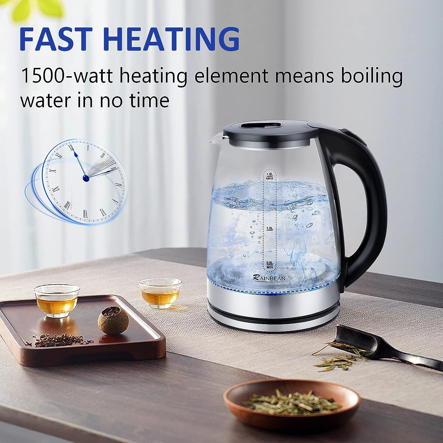 Electric Kettle Water Boiler 1.8L Wide Opening LED Light Auto Shut Off